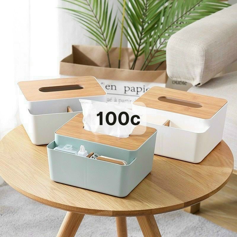 HỘP ĐỰNG GIẤY ĂN CÓ NẮP GỖ 3 NGĂN ĐỂ ĐIỀU KHIỂN (KIỆN 100 CÁI)