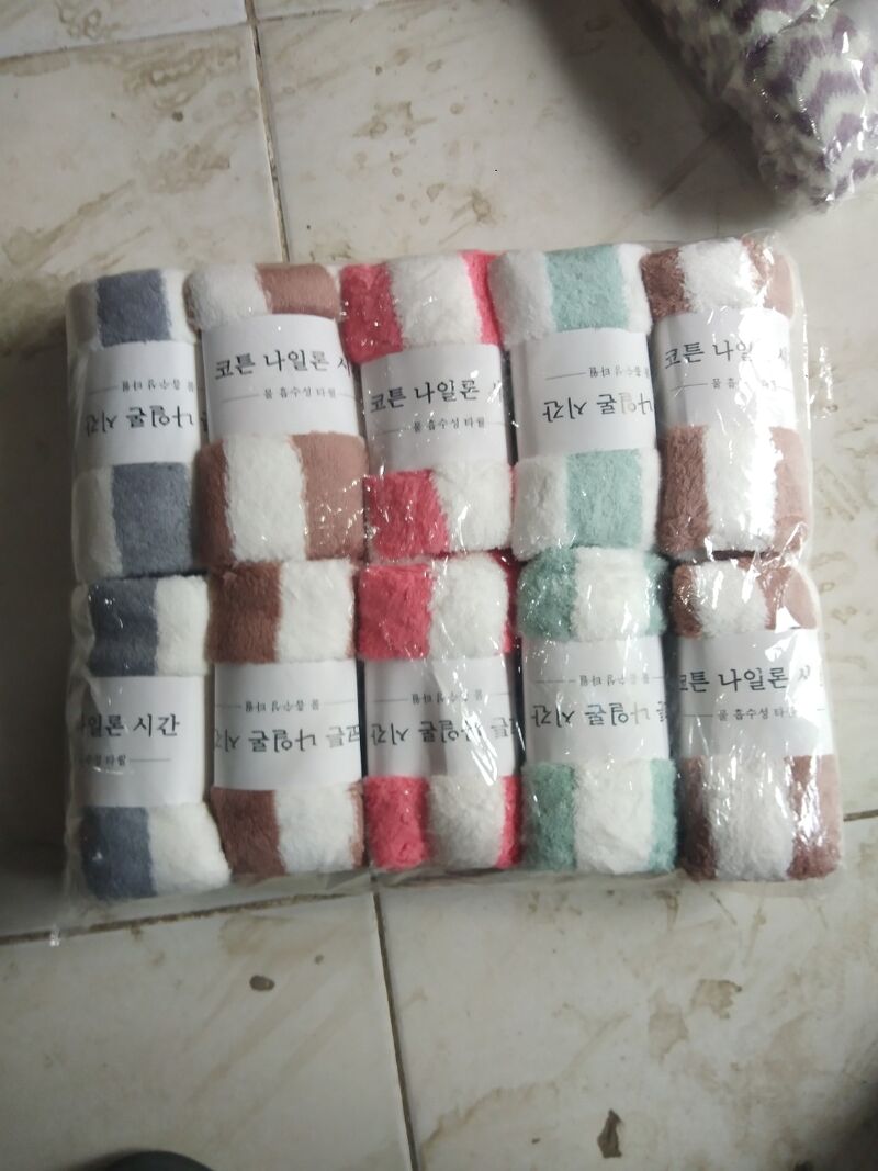 SET 10 KHĂN MẶT LÔNG CỪU KẺ SÓNG HÀN QUỐC TMARK (KIỆN 100 SET)