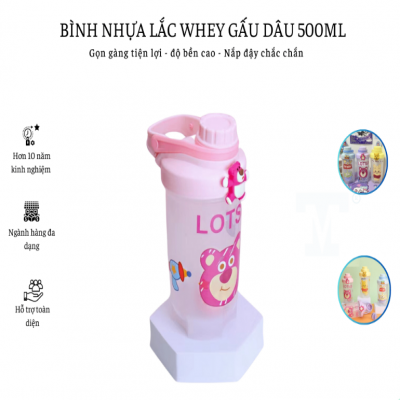 BÌNH NHỰA LẮC WHEY GẤU DÂU 500ML (KIỆN 84 CÁI)