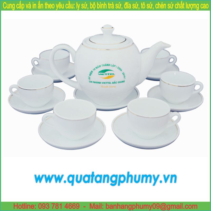 Bộ bình trà sứ in logo PTP22