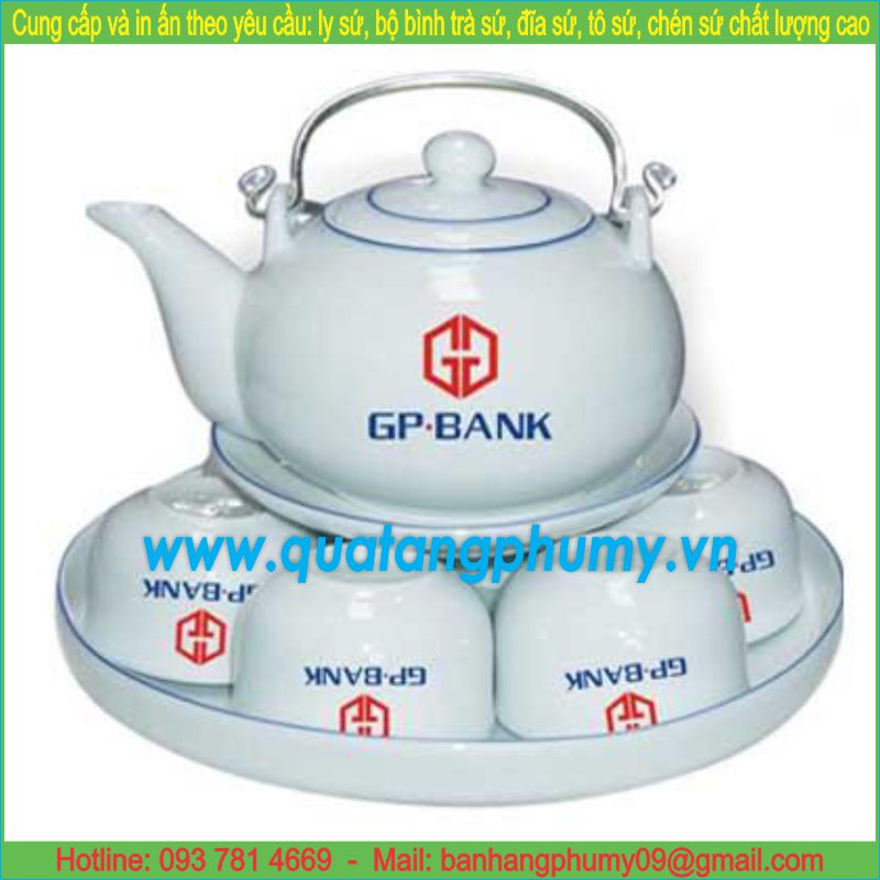 Bộ bình trà sứ in logo PTP30