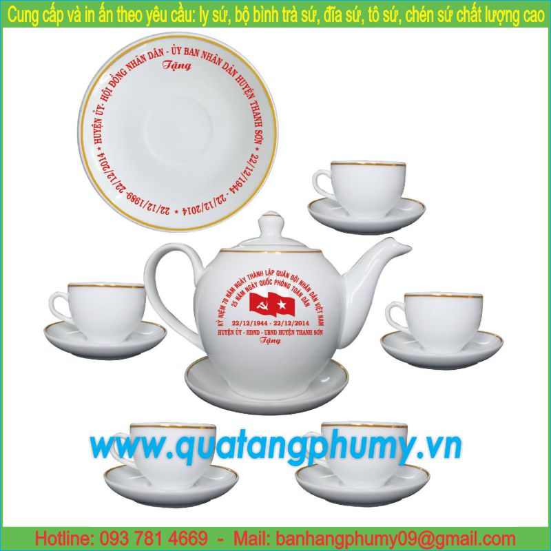 Bộ bình trà sứ in logo PTP26