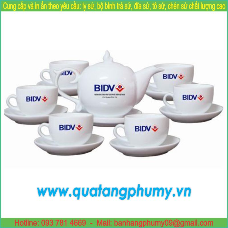 Bộ bình trà sứ in logo PTP5