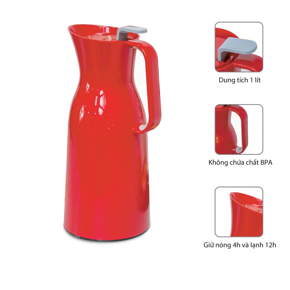 Bình Nước Ruột Thủy Tinh La Fonte 1000ml Màu Đỏ - 006767